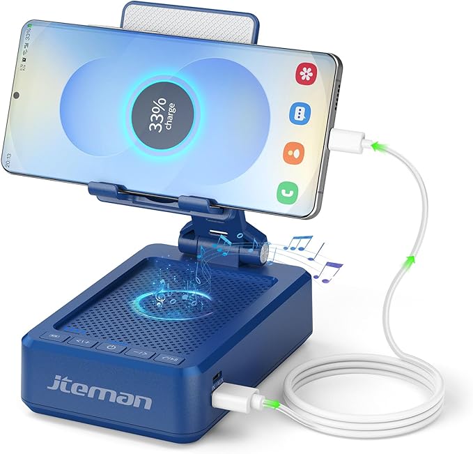 JTEMAN Cell Phone Stand with Bluetooth Speaker and Charging Function, Birthday