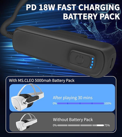 Battery Pack for Meta/Oculus Quest 3S/3/2, 5000mAh Battery VR Charger, Extend
