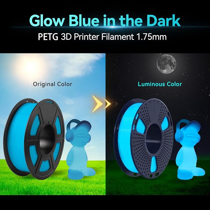 SUNLU PETG Glow in The Dark Filament Bundle, Luminous PETG 3D Printer Filament