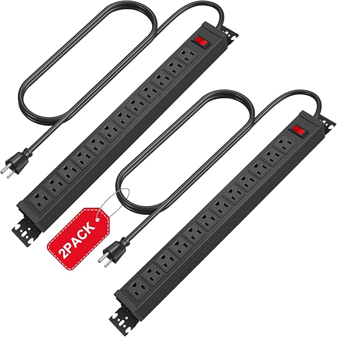 2Pack Rotating Mountable Power Strip, 12 Outlet Wall Mount Surge Protector