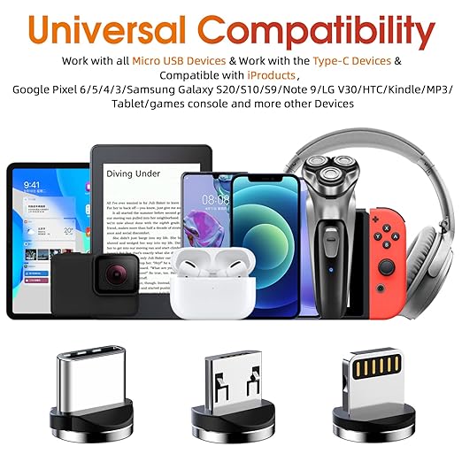 Magnetic Charging Cable, 540 Rotating Phone Charger 3 in 1 USB Cable Nylon