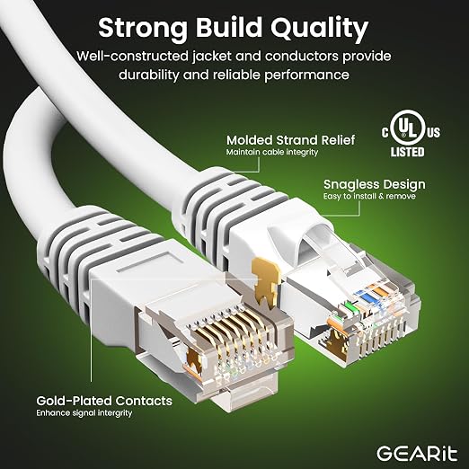 GEARit Cat 6 Ethernet Cable Cat6 Network Patch, Snagless Cord, Internet