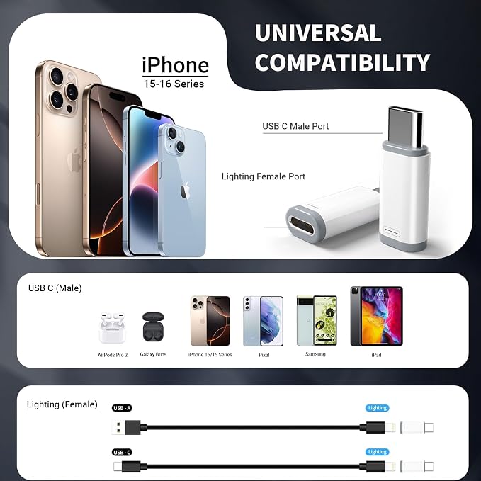 4 Pack Lightning to USB C Adapter