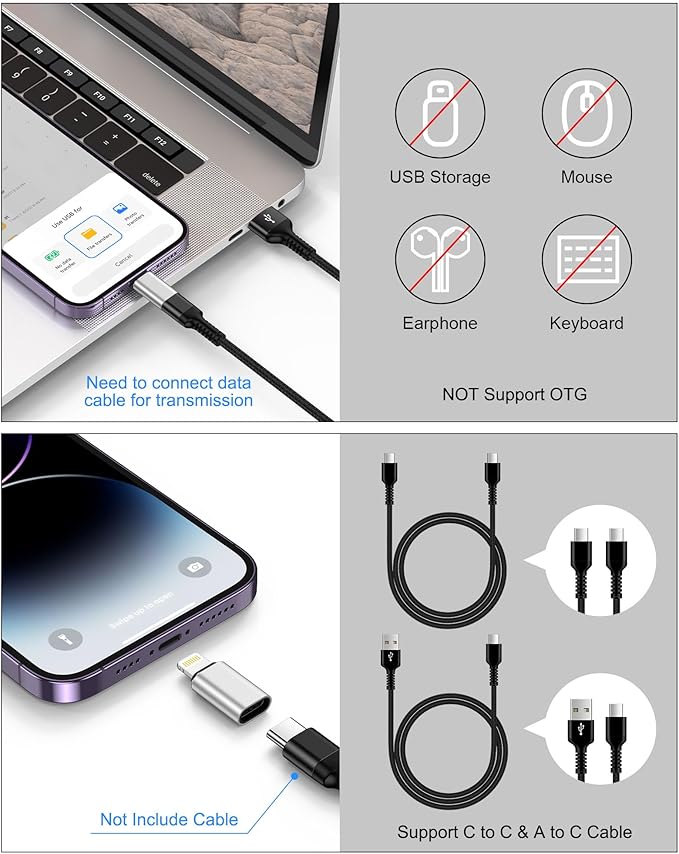 USB C to Lightning Adapter, 4 Pack Fast Charging Data Sync Lightning to USB