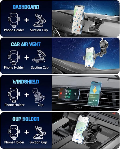Wireless Car Charger, Fast Charging Phone Holder 3 in 1 Phone Mount Auto