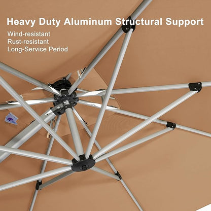 PURPLE LEAF 10ft Patio Umbrella Outdoor Square Large Cantilever Windproof Offset and Heavy Duty Sun Umbrella for Garden Deck Pool, Beige