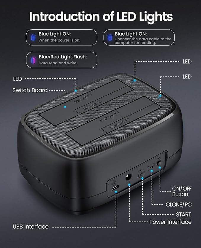 ORICO USB Type C to SATA 2 Bay Hard Drive Docking Station Duplicator/Cloner