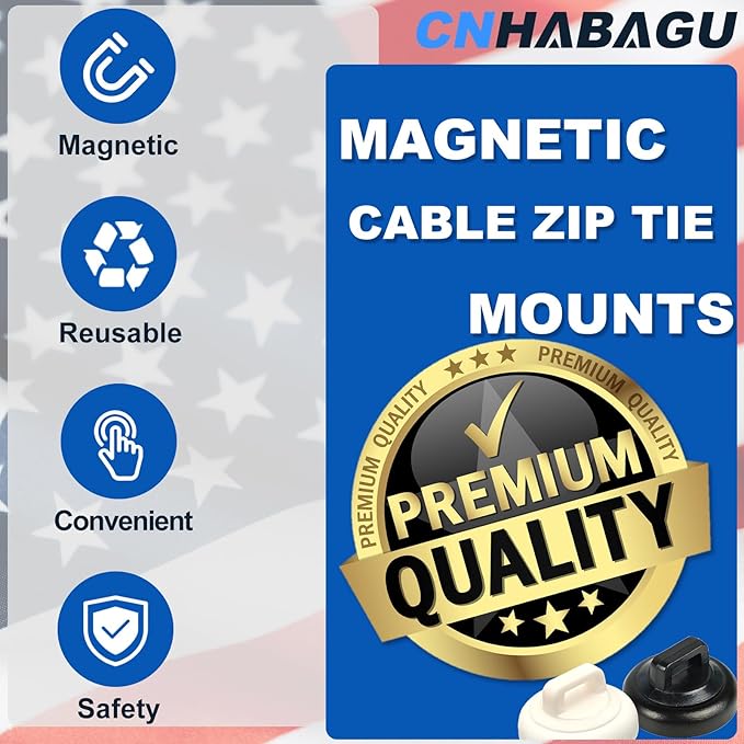 Magnetic Cable Clips Multipurpose Zip Ties Mount Base Holder Black Wire Cable