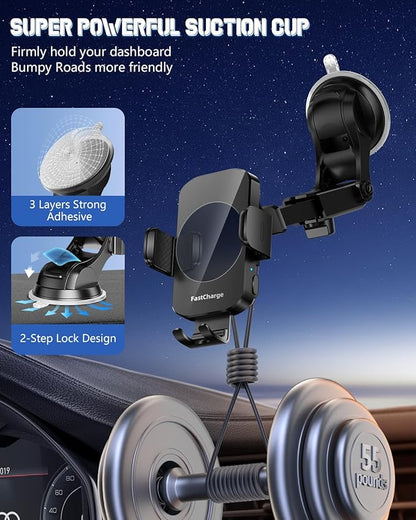 Wireless Car Charger, Fast Charging Phone Holder 3 in 1 Phone Mount Auto
