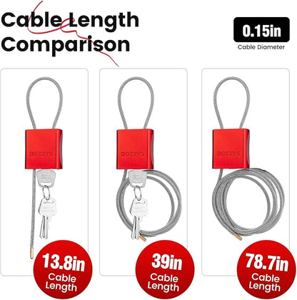 Cable Padlock with 3 Keys | L 1.15ft, D 1/6in Adjustable Steel Cable Lock |