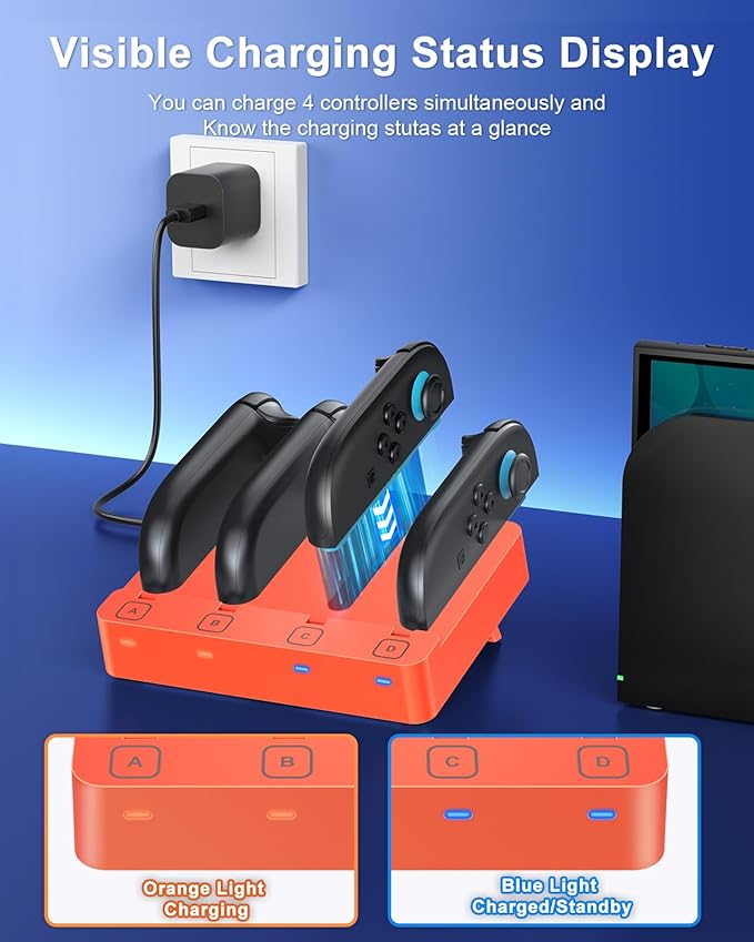 Charger for Nintendo Switch 2 and Switch 1 Controller, Horizontal Charging Dock