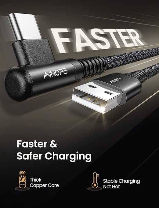 AINOPE 2-Pack Type C Charging Cable 3.1A Fast Charge, Right Angle USB C Cable