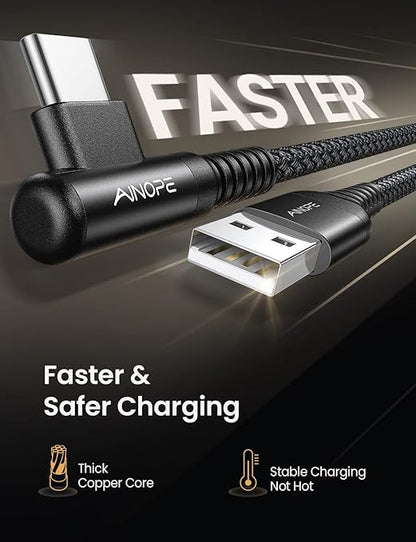 AINOPE 2-Pack Type C Charging Cable 3.1A Fast Charge, Right Angle USB C Cable