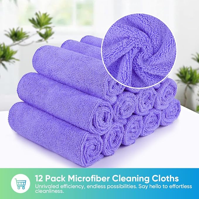 HOMEXCEL Purple Microfiber Cleaning Cloth, 12 Pack Premium Microfiber Towels