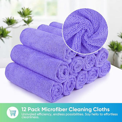 HOMEXCEL Purple Microfiber Cleaning Cloth, 12 Pack Premium Microfiber Towels