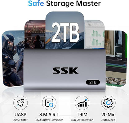 SSK 2TB SSD External Hard Drive, Portable SSD Up to 550MB/s Fast Solid State