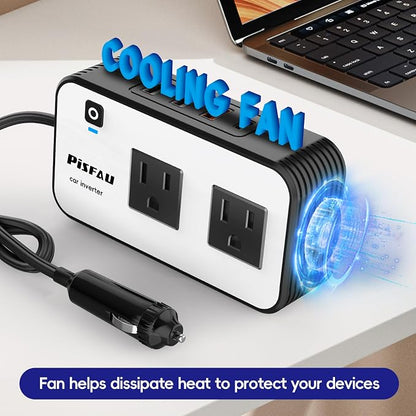 200W Car Power Inverter, PiSFAU DC 12V to 110V AC Car Plug Adapter Outlet