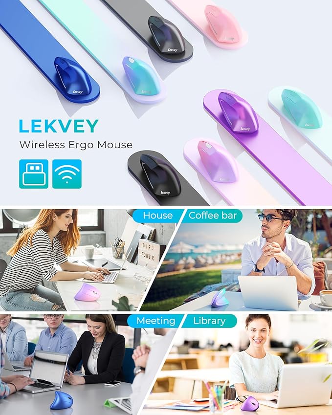 Lekvey Ergonomic Mouse, Vertical Wireless Mouse, Rechargeable 2.4G Optical