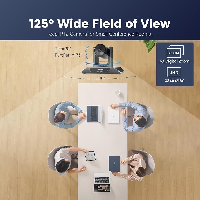 TONGVEO 4K PTZ Camera with AI-Powered Auto-Tracking 5X Digital Zoom USB 3.0