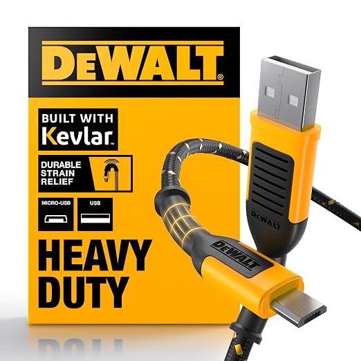 DEWALT Heavy Duty USB to Micro-USB Cable, Jobsite Micro USB Connector Cable