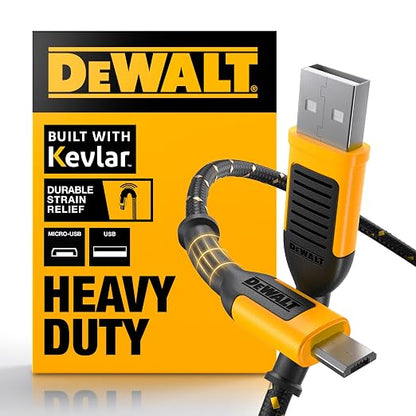 DEWALT Heavy Duty USB to Micro-USB Cable, Jobsite Micro USB Connector Cable