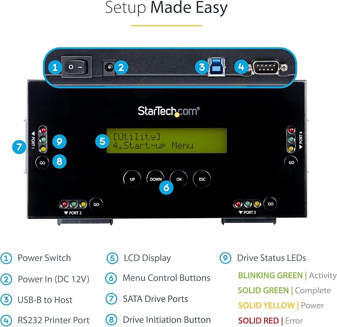StarTech.com 4 Bay SSD/HDD Hard Drive Eraser, 2.5/3.5" SATA, Hostless