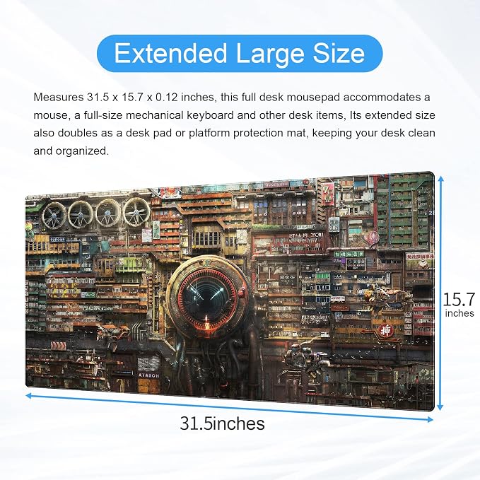 Futuristic Fantasy Mouse Pad, Cyberpunk Style Desk Mat, Extended XL Gaming