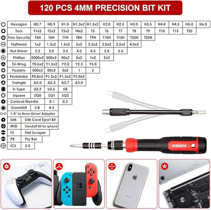 STREBITO Precision Screwdriver Set 191-Piece Multi-Bit Screwdriver 1/4 Inch Nut