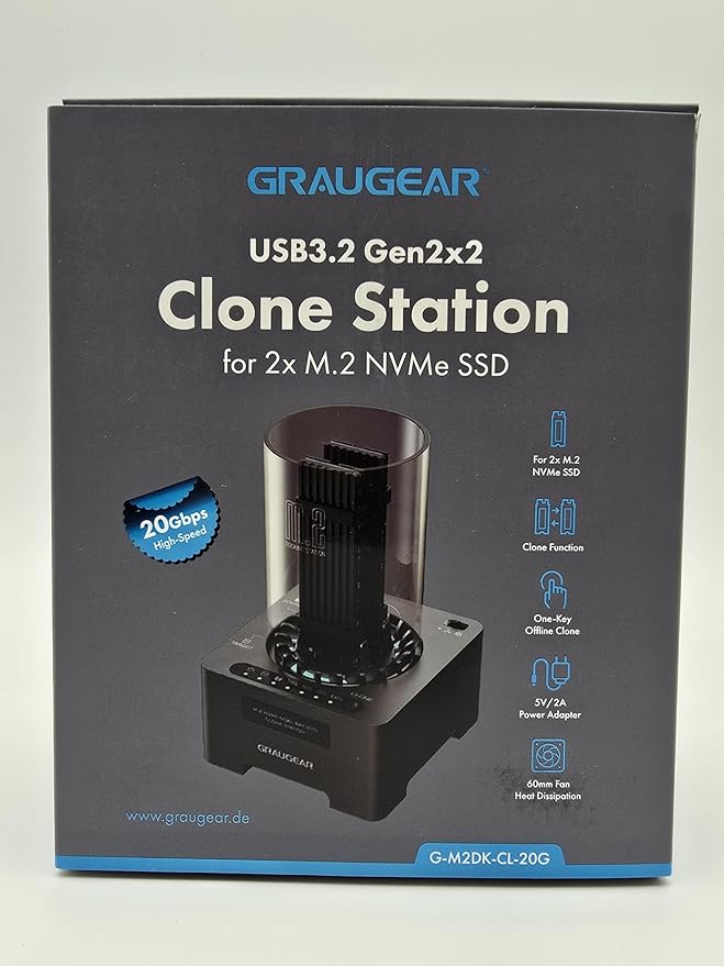 GRAUGEAR NVMe M.2 SSD Duplicator Dual-Bay Offline Clone Tool-Free, 20Gbps USB C