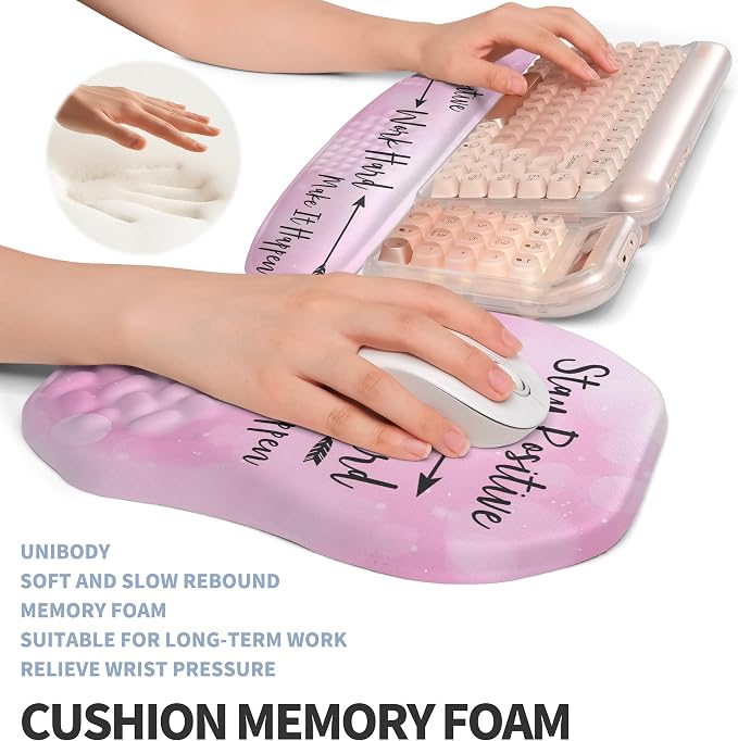 2-in-1 Ergonomic Set, Wave Keyboard Wrist Rest and Massage Slope Mouse Pad