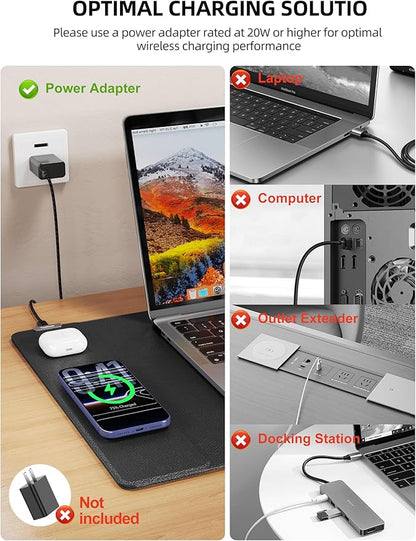TopMade Mouse Pad with 15W Wireless Charging, XXL Large Leather Desk Mat