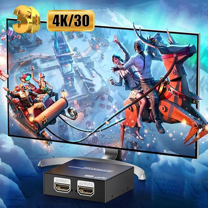 HDMI Splitter 1 in 2 Out 4K, 1x2 Powered HDMI Multi-Port Adapter