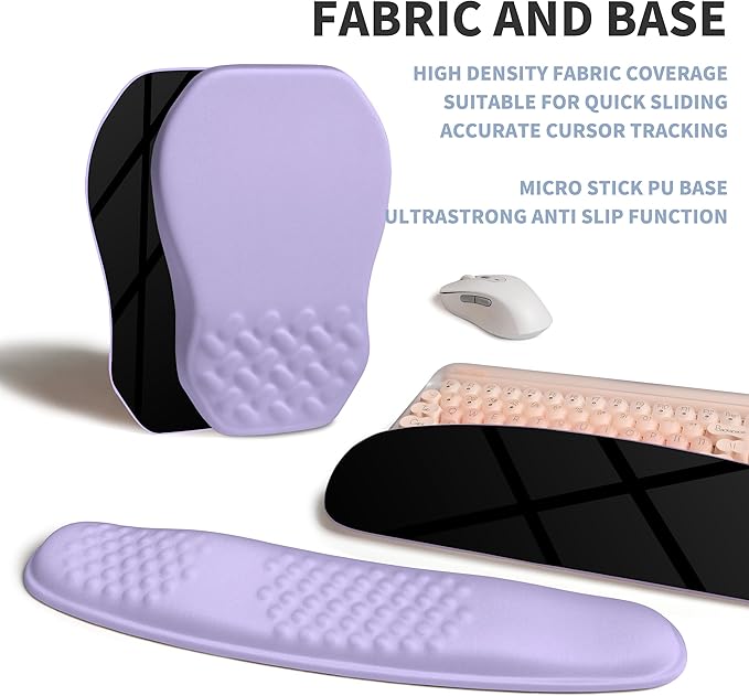 2-in-1 Ergonomic Set, Wave Keyboard Wrist Rest and Massage Slope Mouse Pad