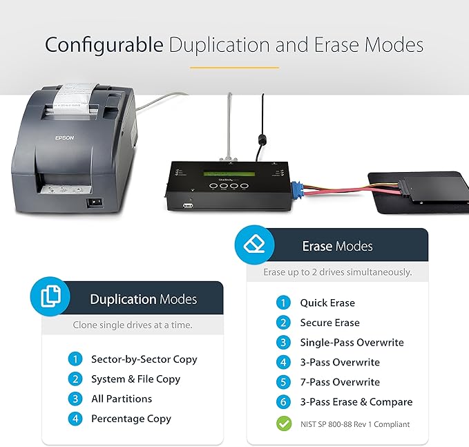 StarTech.com 1:1 Standalone Hard Drive Duplicator and Eraser, SAS/SATA HDD/SSD
