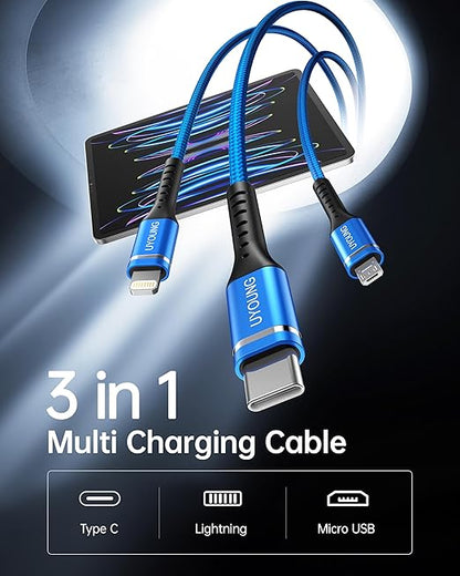 Multi Charging Cable 2Pack 4FT, 3 in 1 Charger Cable Braided Universal Phone