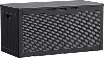 Devoko 100 Gallon Waterproof Large Resin Deck Box Indoor Outdoor Lockable Storage Container for Patio Furniture Cushions Garden Tools (100 Gallon, Black)