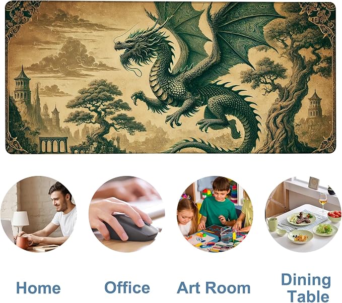 Vintage-Style Dragon Gaming Mouse Pad 3mm Thick Stitched Edge Waterproof