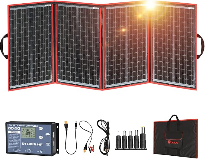 DOKIO 200W Portable Foldable Solar Panel Kit, Compact 20x26.4in Design 9.7lb