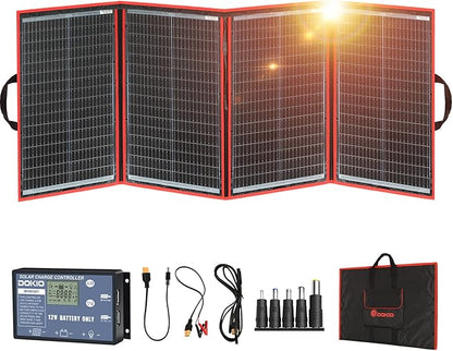 DOKIO 200W Portable Foldable Solar Panel Kit, Compact 20x26.4in Design 9.7lb
