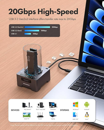 GRAUGEAR NVMe M.2 SSD Duplicator Dual-Bay Offline Clone Tool-Free, 20Gbps USB C