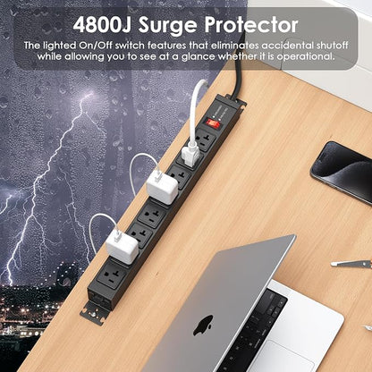JUNNUJ 20 Amp Power Strip Heavy Duty 2 Pack, 4800J Surge Protector Metal Power