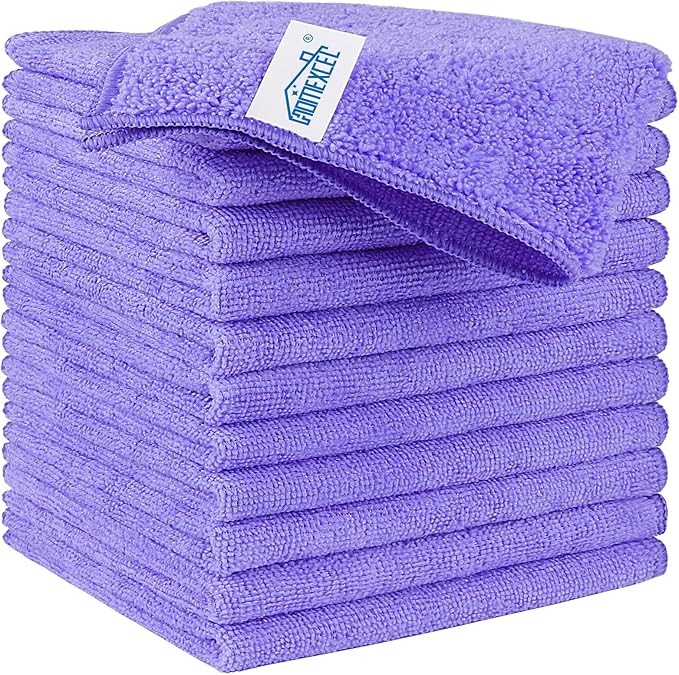 HOMEXCEL Purple Microfiber Cleaning Cloth, 12 Pack Premium Microfiber Towels