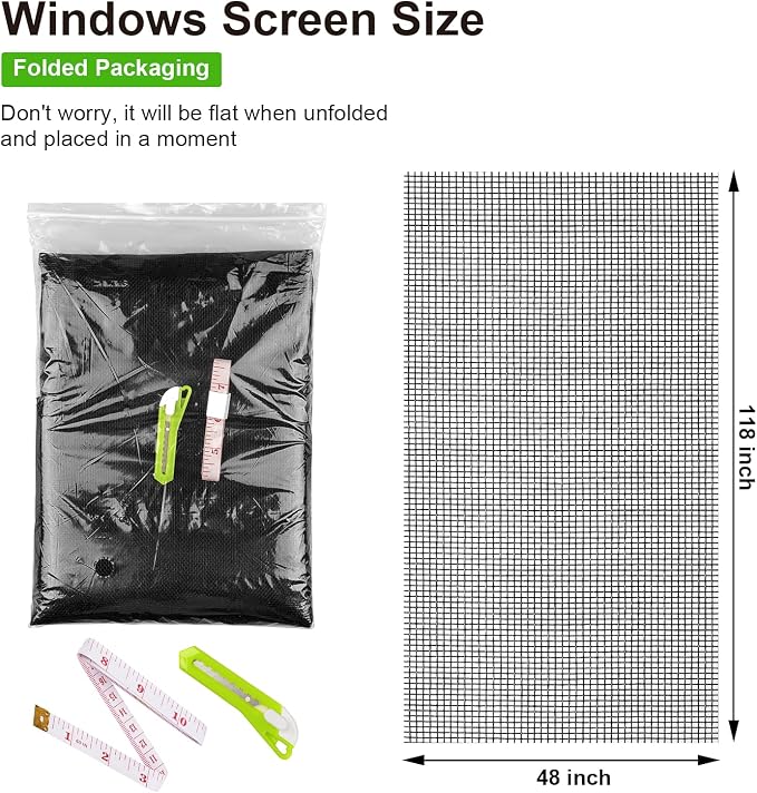 Ouskr Replacement Window Screens Kit, 48X118 Inch Durable Window Screen Mesh