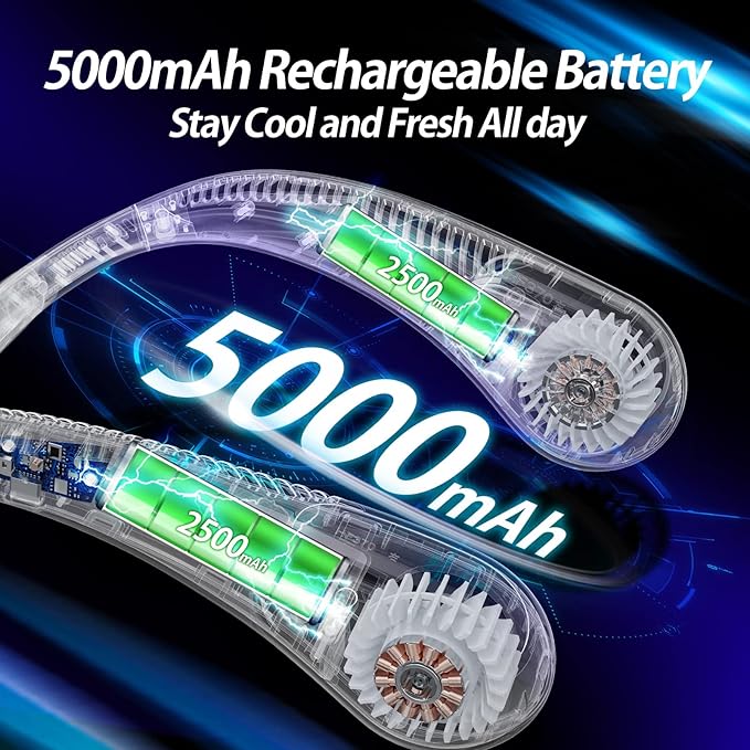 AMACOOL Bladeless Neck Fan Portable Personal Fan 5000mAh Rechargeable Battery