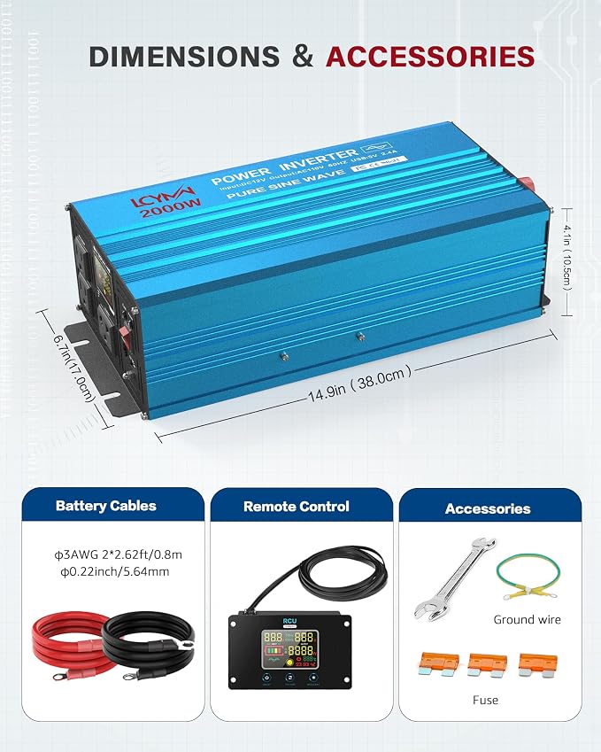 2000 Watt Inverter Pure Sine Wave DC 12V to 110V AC Power Inverters