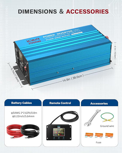 2000 Watt Inverter Pure Sine Wave DC 12V to 110V AC Power Inverters