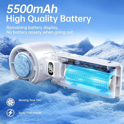 Handheld Portable Fan with Ice Cooler: 100-Speed 5500mAh Rechargeable Handheld