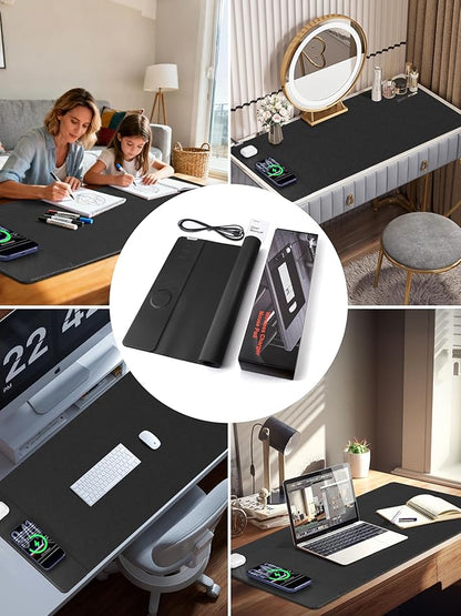 TopMade Mouse Pad with 15W Wireless Charging, XXL Large Leather Desk Mat