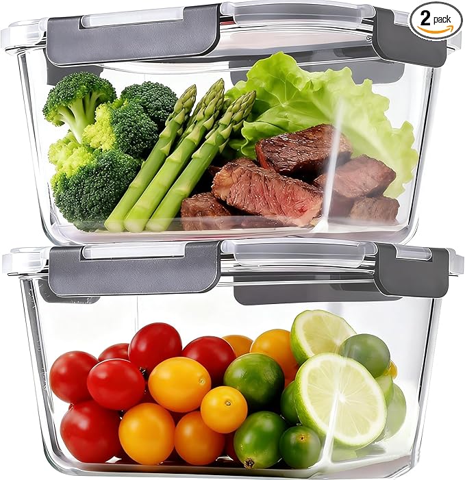 2 Pack Large Glass Food Storage Containers