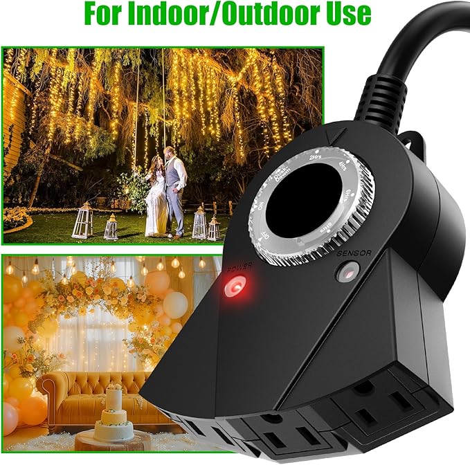 Outdoor Light Timer Waterproof, 24 Hours Plug in Timer